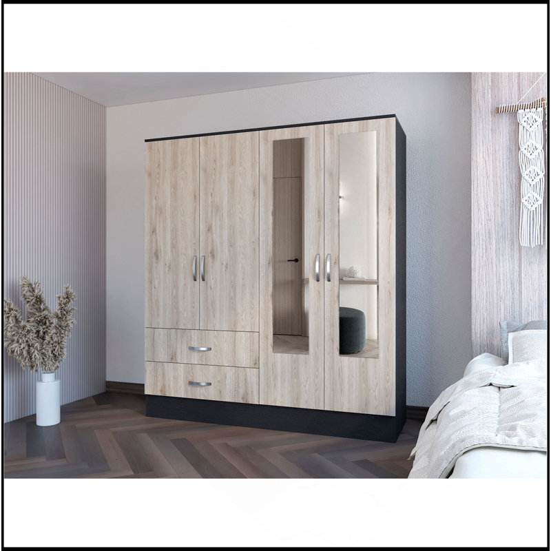 Armoire Ron, Bedroom, Black / Light Grey