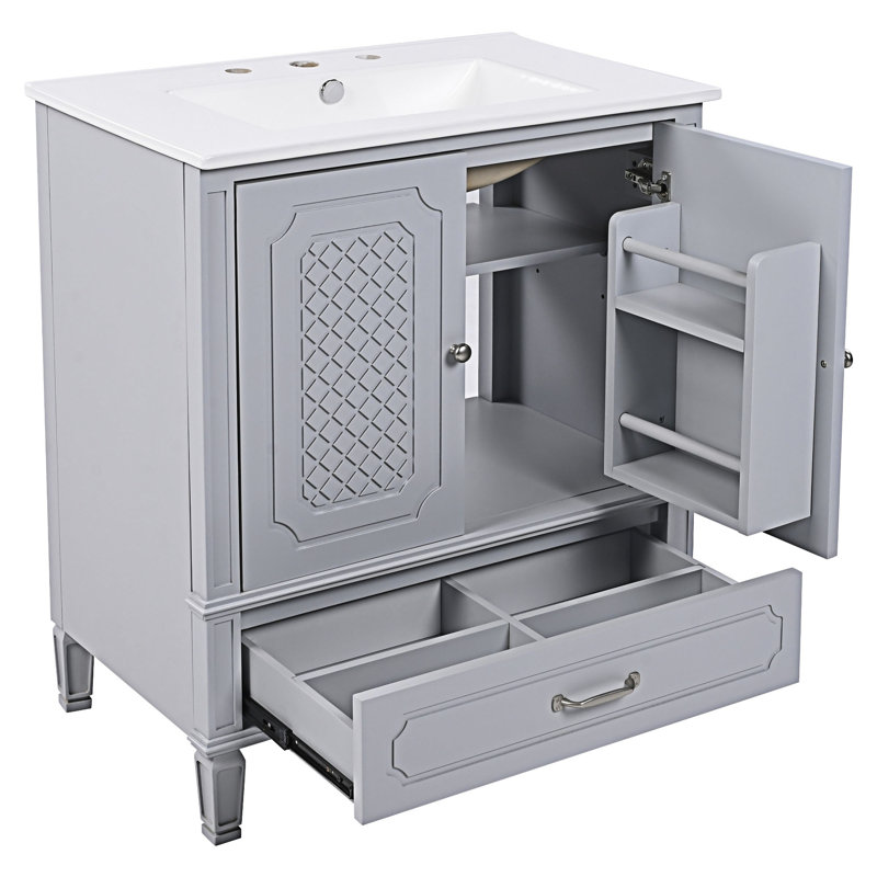 Ensemble de meuble-lavabo avec lavabo double, Gris, Argent argent