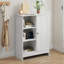 Armoire de salle de bain avec 1 armoire, 3 compartiments ouverts et tablettes réglables