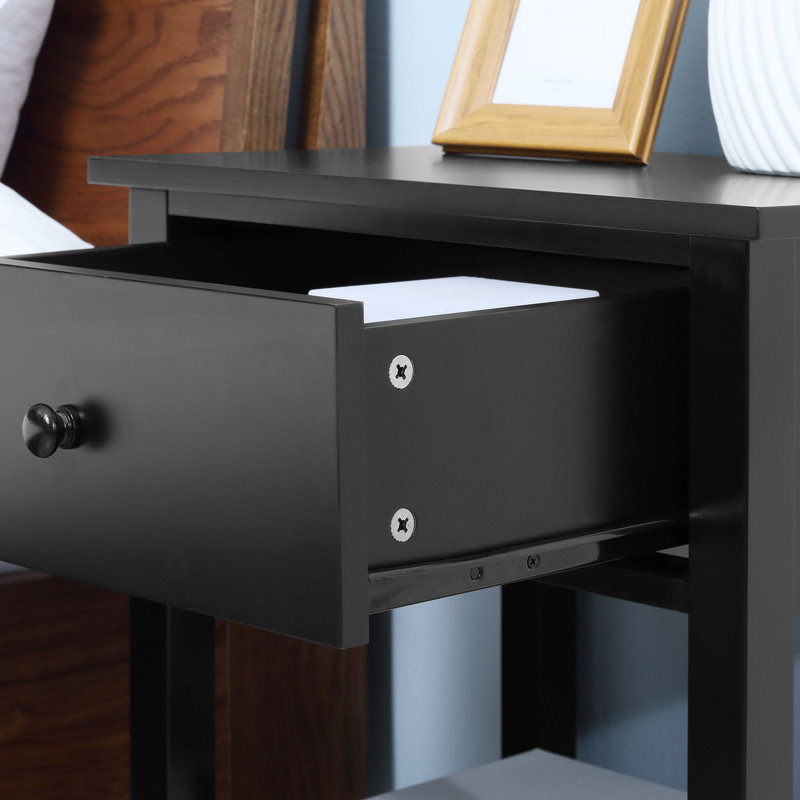 Table d'appoint à 2 niveaux avec tiroir et tablette de rangement, table d'appoint moderne, Noir, 1
