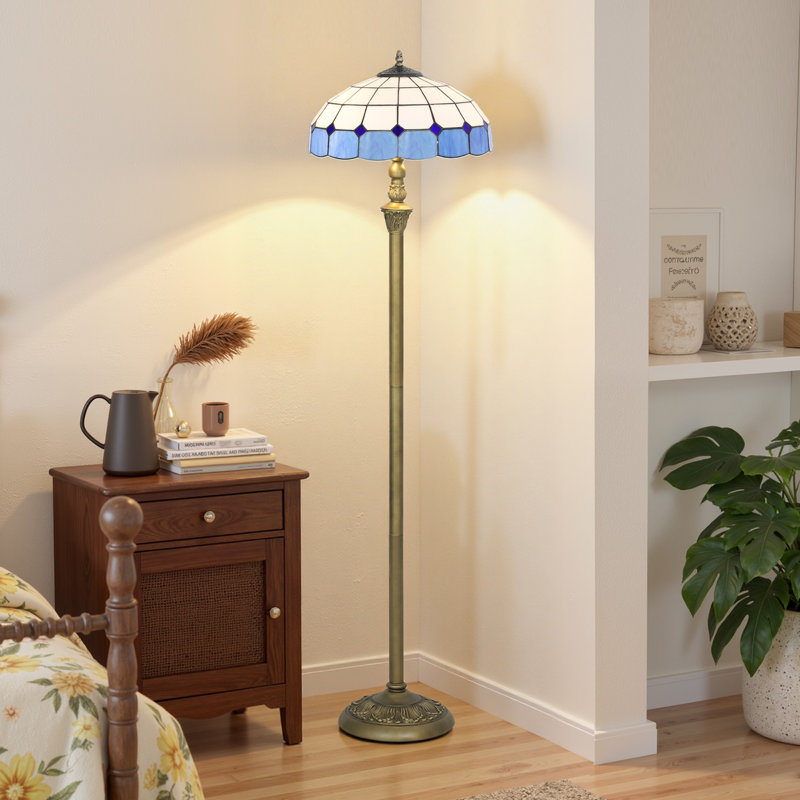 152cm Bronzed Traditional Floor Lamp, Blue/White