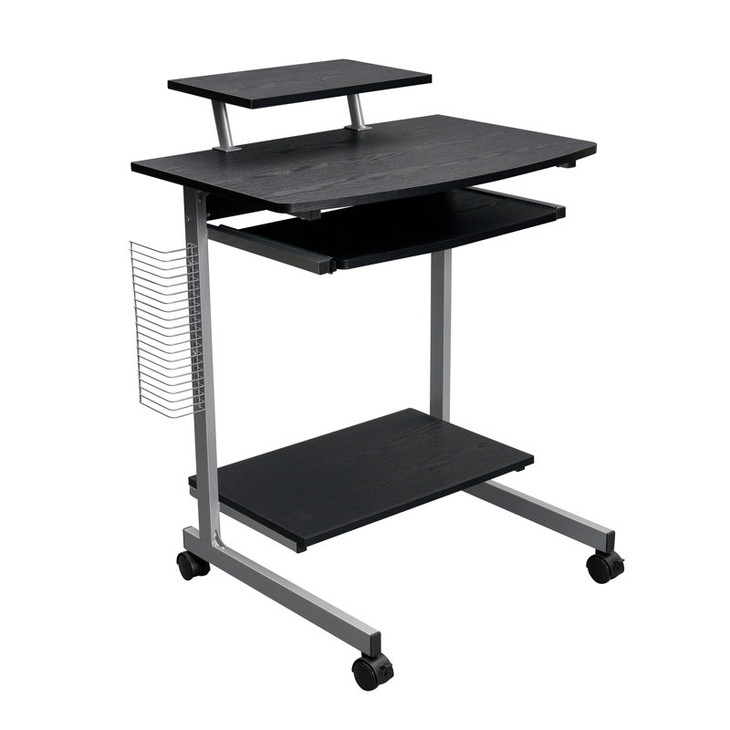 Espresso Compact Workstation Cart with Slide-Out Keyboard Tray