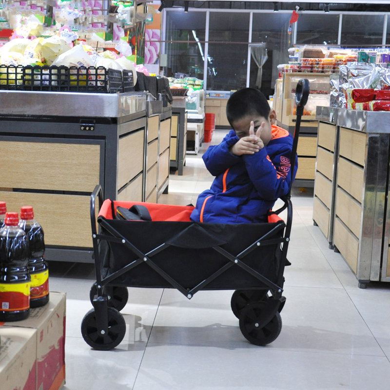 Mini Folding Wagon Garden Shopping Beach Cart, Black/Red