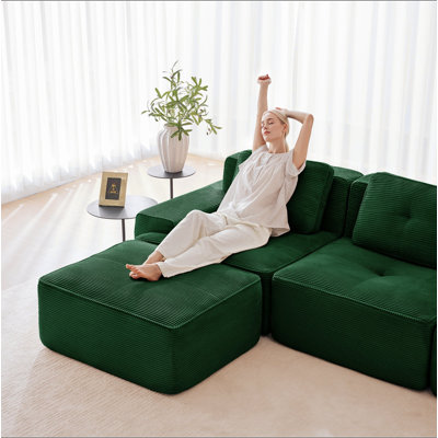 153" Modern U-Shaped Modular Sectional Sofa for Living Room, Corduroy Fabric,4-Seater Couch with Deep Seat and 2-Movable Ottoman,Pearl-like piping, Tu
