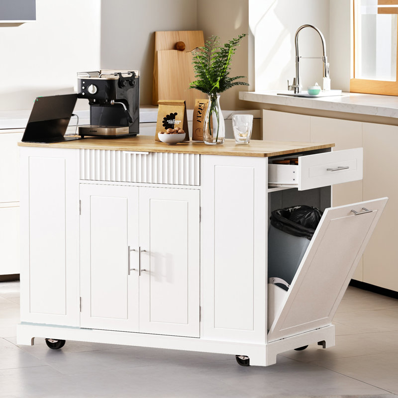 Îlot de chariot de cuisine roulant en bois, Blanc