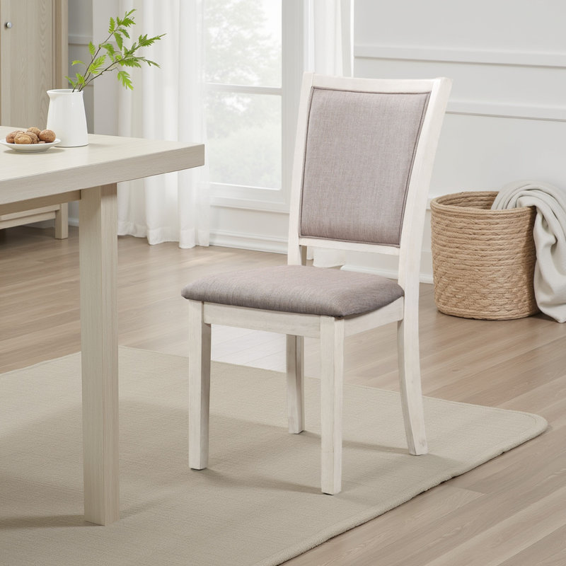 Ensemble de 2 chaises de salle à manger Han, tissu, bois massif, Beige bisque, Brun