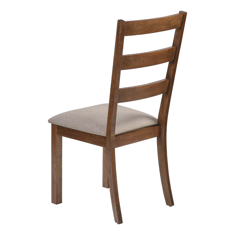 Daph Side Dining Chair Set Of 2, Ladder Back, Walnut Brown, Beige Polyester