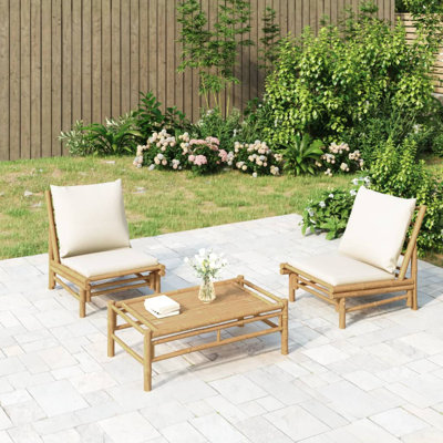 Chaises de patio Bayou Breeze 2 pièces avec coussins foncés en bambou