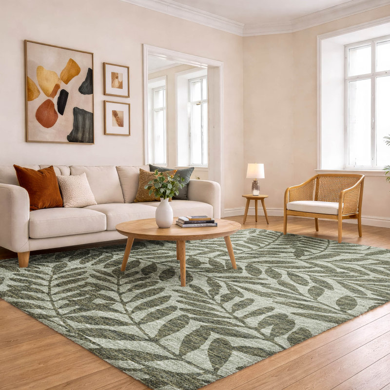 Tapis à feuilles tropicales de qualité supérieure lavable à la machine de qualité supérieure ADS111, Vert, 10 pi x 14 pi