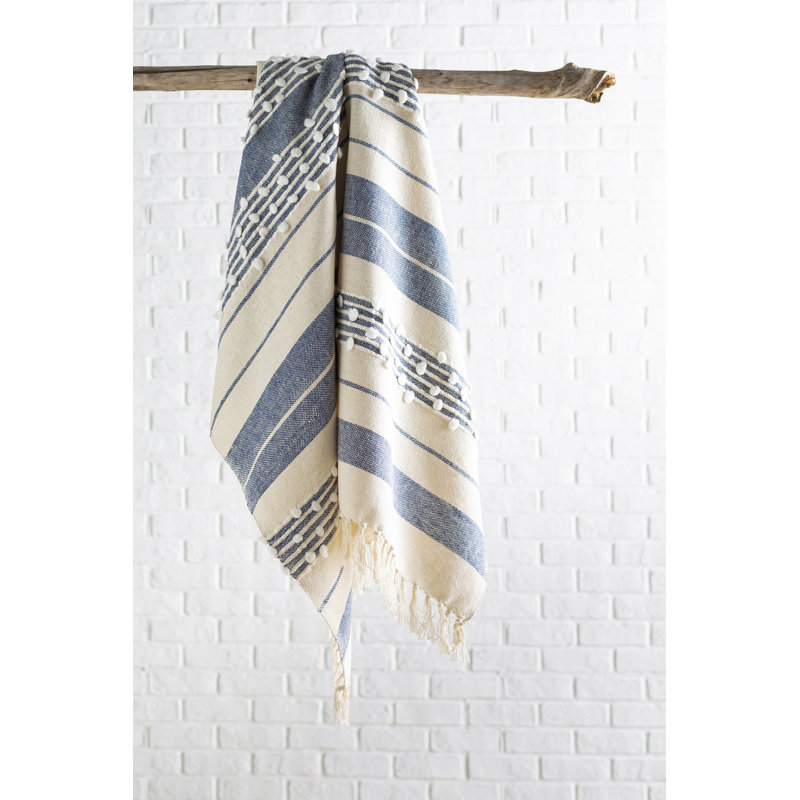 Fuhr Hand Woven Throw Blanket, Navy/White