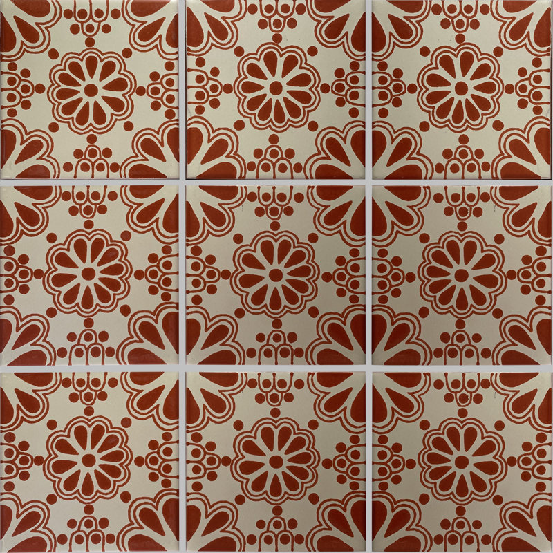 4.2" x 4.2" 9pcs TalaMex Terracotta Bouquet Mexican Clay Tile Handmade Talavera Backsplash