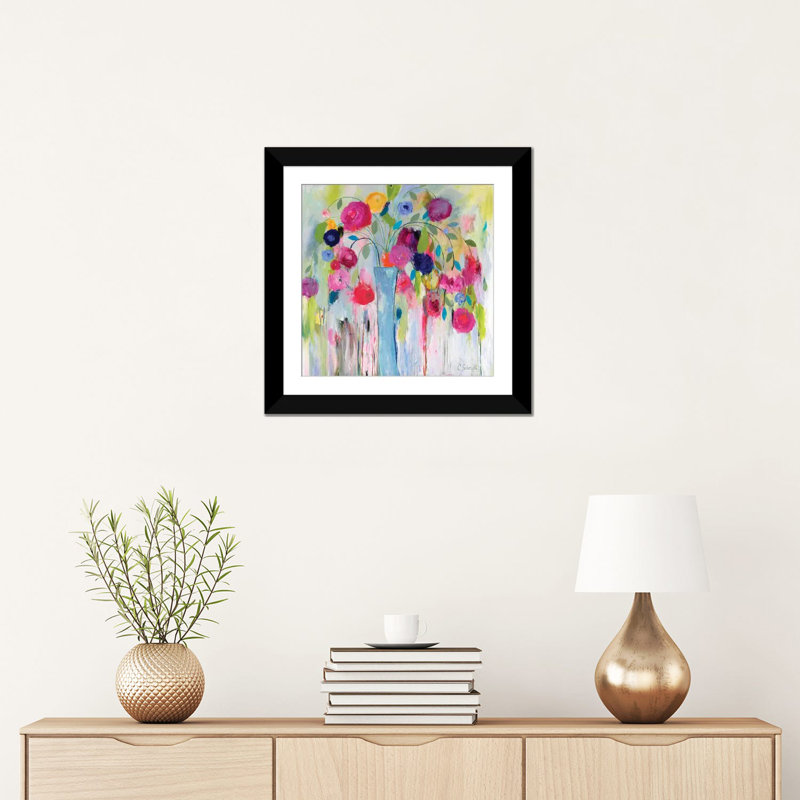 « joie de vivre », impression sur toile, H 16 po x l 16 po x P 1 po, Papier d'art encadré noir, Blanc