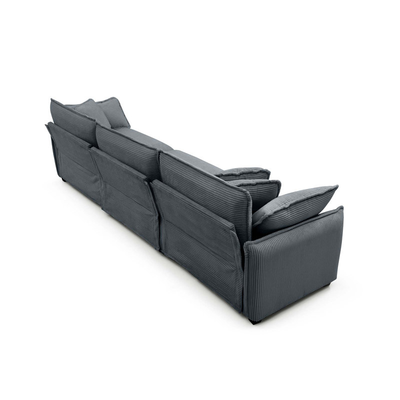 Ensemble de canapé modulaire surdimensionné 3 pièces en velours côtelé gris, siège profond 6 pièces