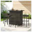 Ensemble de bar d'extérieur 5 pièces avec plateau en verre trempé et 4 tabourets de bar en rotin, mobilier de patio en métal brun foncé-130462176