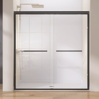 68 To 72 In. W X 75 In. H Double Sliding Shower Door In Matte Black Framed Bypass Alcove Shower Door With Clear Glass