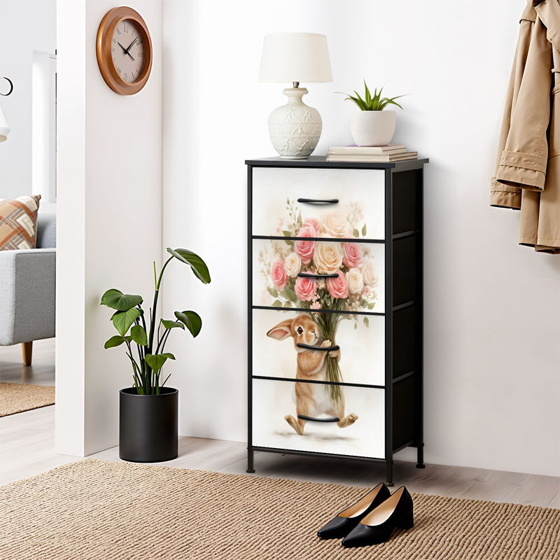 4 Drawer Dresser for Bedroom, Narrow Chest of Drawers, Wooden Top and Study Iron Frame 18"x37.5"-(WxH)