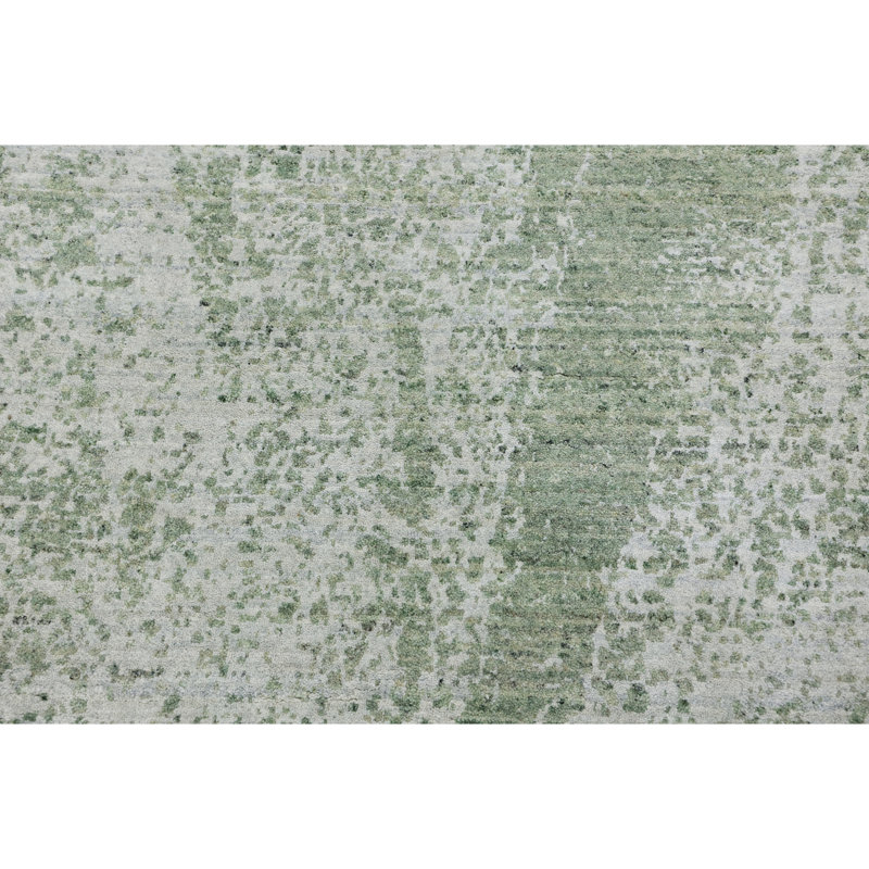 Hand Knotted Area Rug in Silver And Sage Green, Rectangle 9' x 12'