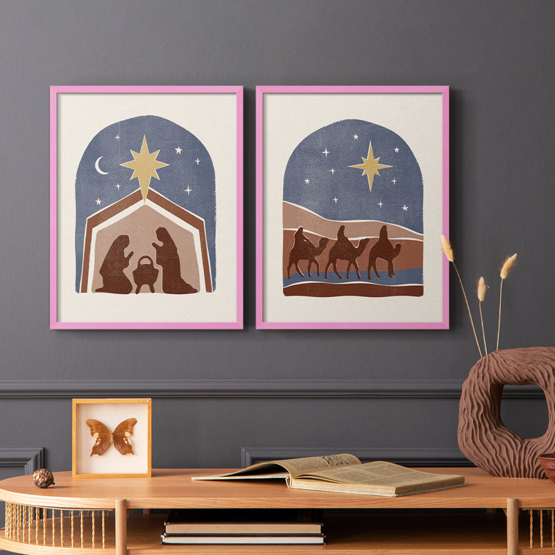 Reproduction encadrée Boho Nativité I-Premium - prête à être accrochée - aucun clou requis - aucun clou requis, Rose