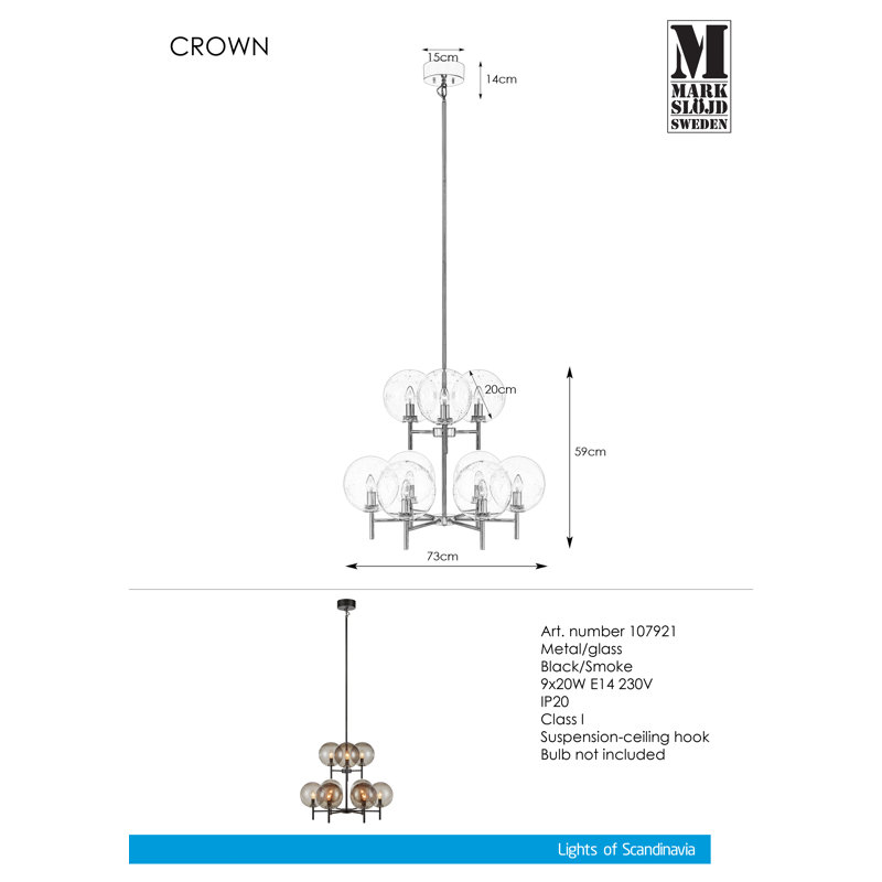 Celine 9 - Light Shaded Chandelier, Black/Smoke