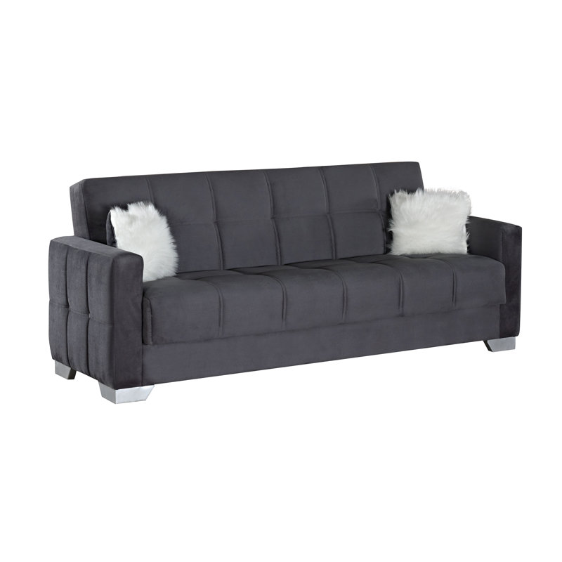 Sheeley Twin 90'' Velvet Convertible Sofa, Gray Velvet