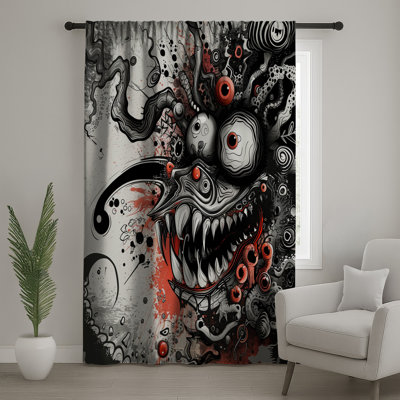 Monster Window Curtains, Abstract Sheer & Blockout Curtains - 1 Panel