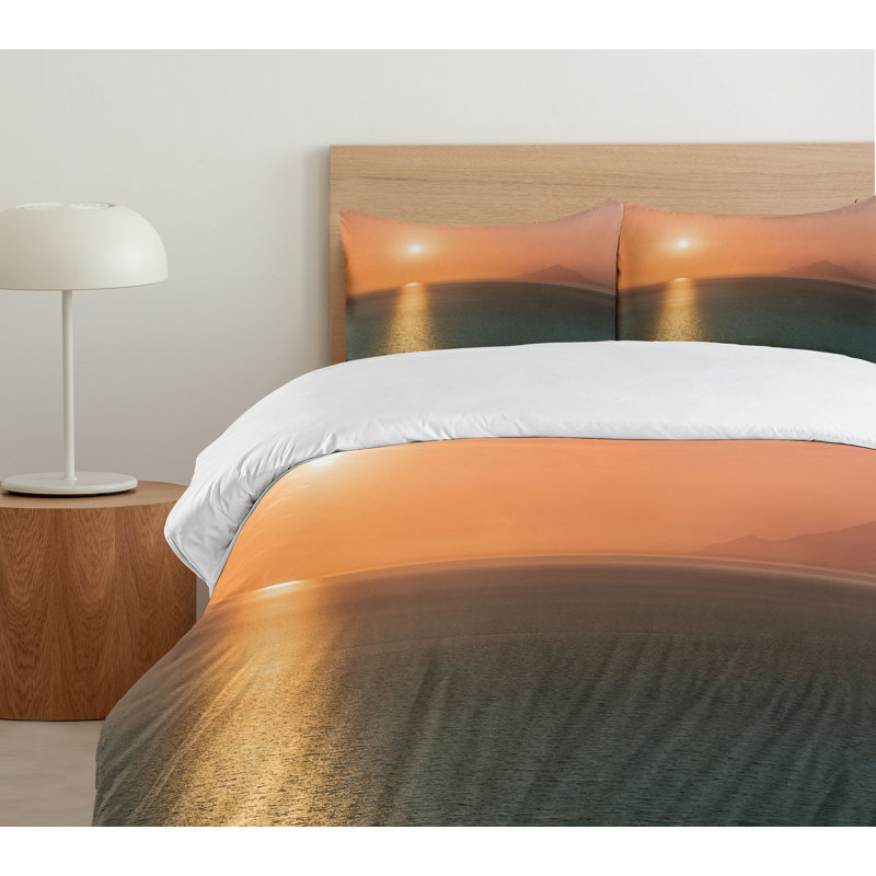 King Size Orange Blue Sunset Ocean Duvet Cover Set