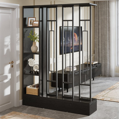 70.9" Wall Room Divider With Display Shelves, Modern Freestanding Room Divider Screen With Sturdy Base, Wall Partition For Home & Office