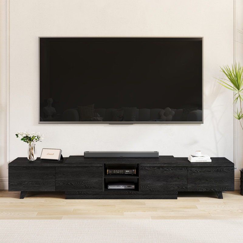  Extendable Tv Stand For Up To 120 Inch Tv, Modern Entertainment Center With 4 Drawers & 2 Storage Compartments, Adjustable Length (95"-134"), Tv Consoles For Living Room & Bedroom (Black)