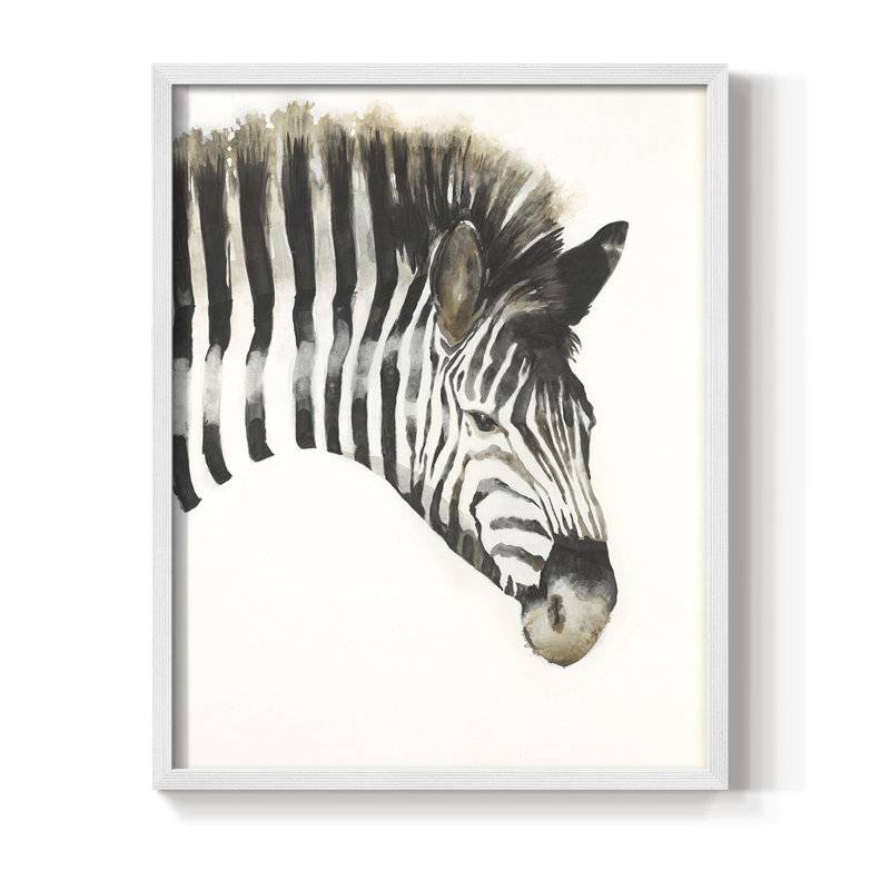 Reproduction encadrée à rayures zébrées - bois massif, H 14 po x l 11 po, Blanc