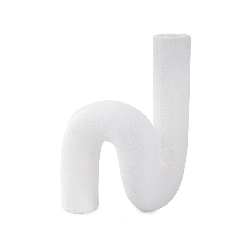 White Abstract Curved Tube Vase Tall, 9.5" H x 7" W