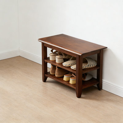 Wooden Storage Bench Shoe Rack — Rustic Solid Wood Entryway Bench