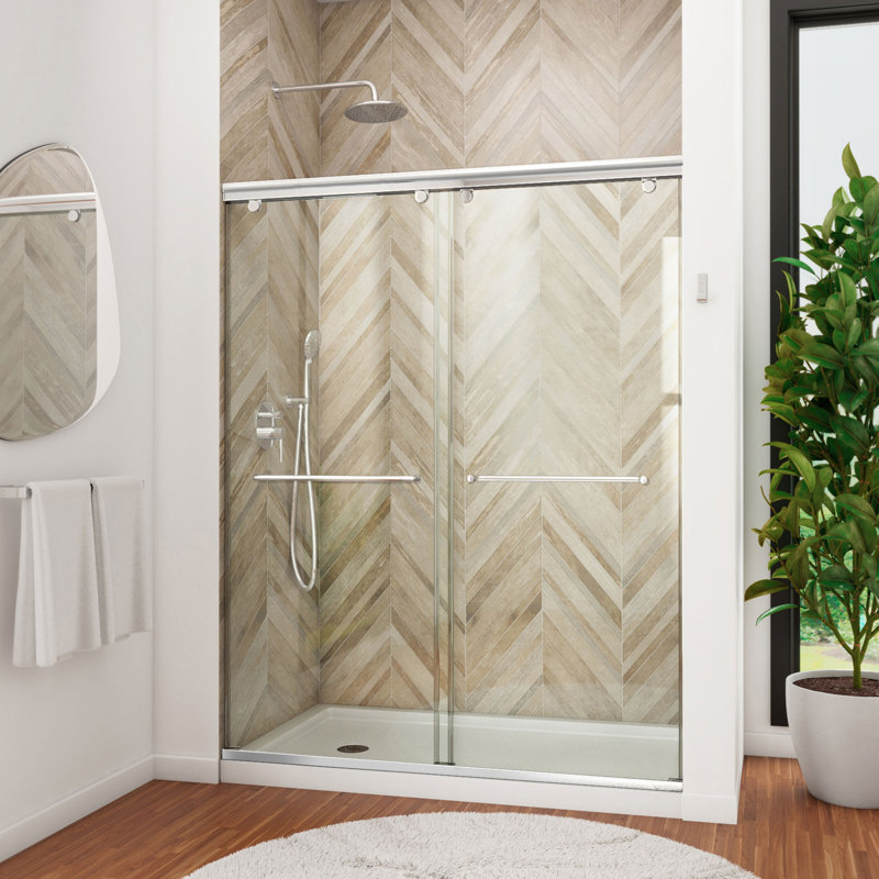 Charisma 60" x 36" x 72" Sliding Frameless Shower Door, Chrome/White, Left Hand Drain