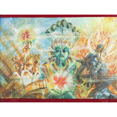 Newari Brahma Vishnu Maheshwara (Brocadeless Thangka)