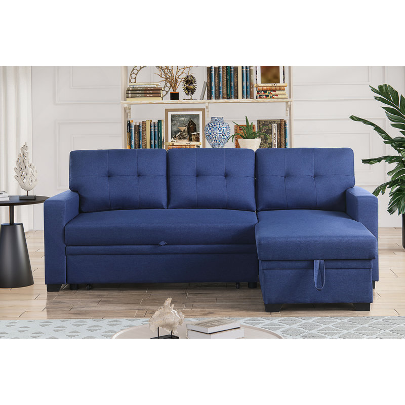 Canapé modulaire convertible rembourré avec méridienne coulissante, Lin bleu