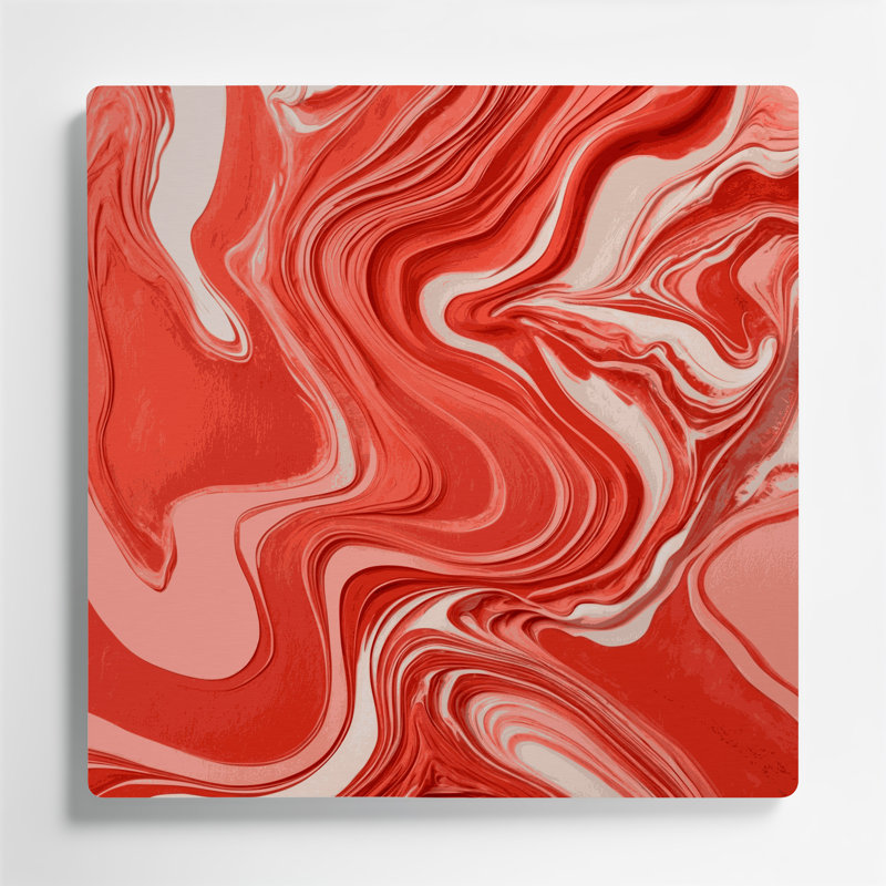 Abstrait fluide, art mural en métal rouge 64, H 16 po x l 16 po