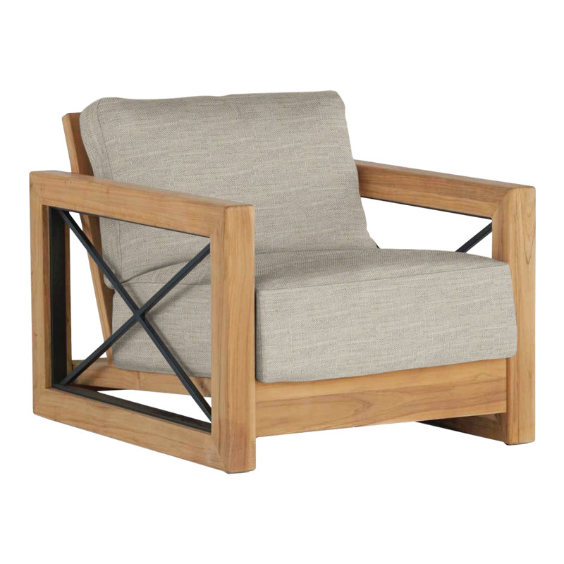 Malta Teak Outdoor Lounge Chair, No welt + Standard fill, Natural Teak, Dove Sunbrella® Linen
