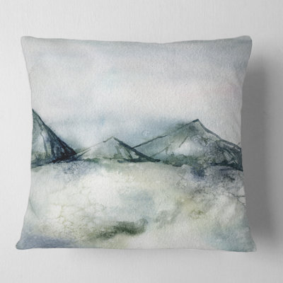 Winter Minimalistic Dark Blue Mountain Landscape Pillow