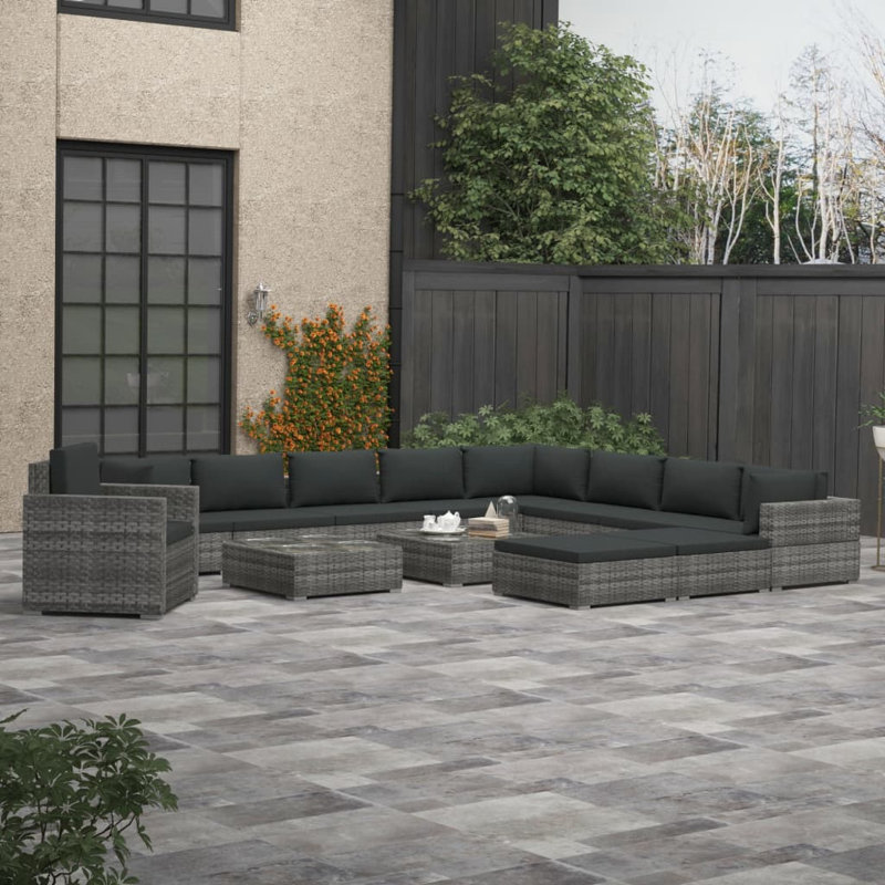 Pocatello 13 Piece Sectional with Cushions, Gray Frame/Dark Gray Cushion