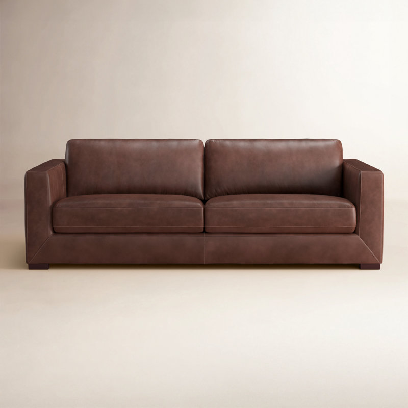 Winsor 91'' Top Grain Genuine Leather Sofa, Vintage Tobacco Top Grain Leather