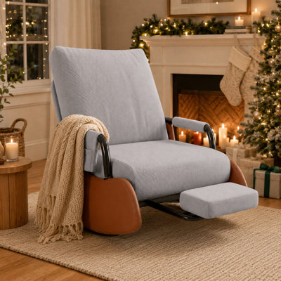 Modern Upholstered Rocking Chair with Adjustable Backrest, Padded Armrests, Footrest & Side Pocket for Living Room, Nursery, Bedroom and Covered Porch