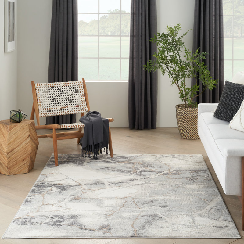 Tapis d'intérieur gris en polyester tissé à la machine Rashea, Rectangle 4 pi x 6 pi