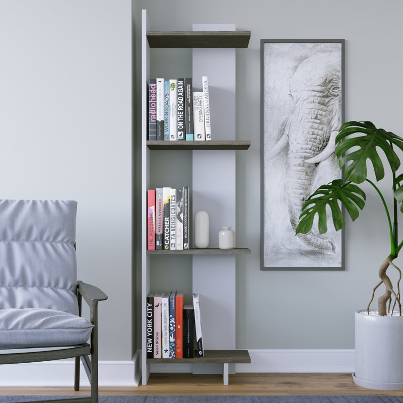 Rodney Bookcase Corner Bookcase, White-Dark Coffee