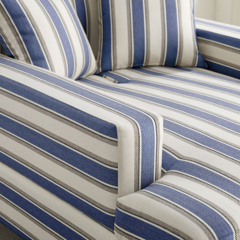 Ensemble de 2 chaises longues rembourrées l 37 po Monroeville, Lin rayé bleu marine