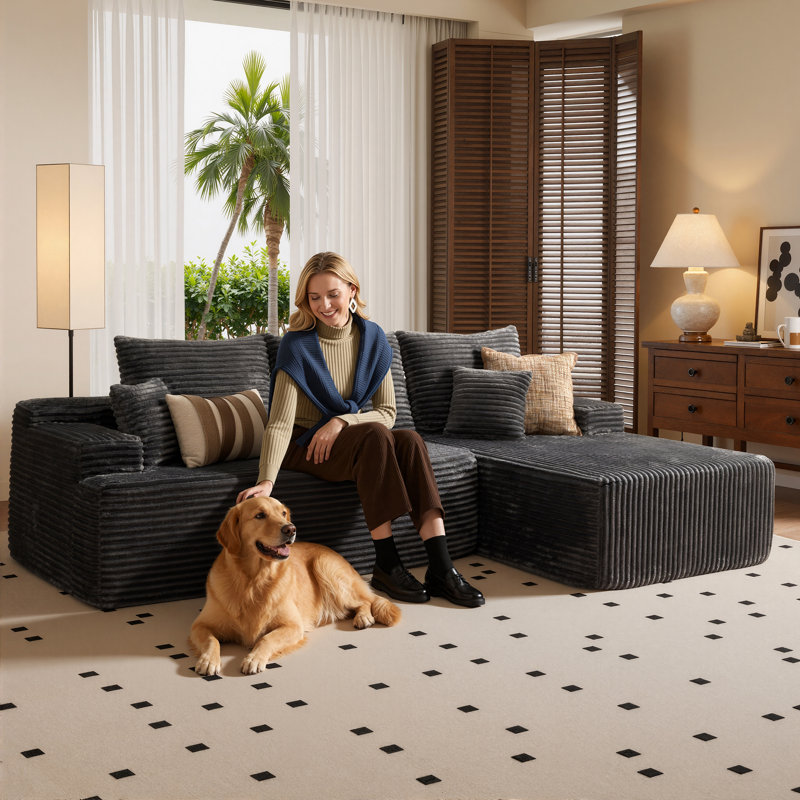 Canapé modulaire rembourré de 96,46 po de largeur avec siège très profond et 2 coussins, pour un salon, une chambre à coucher ou un appartement