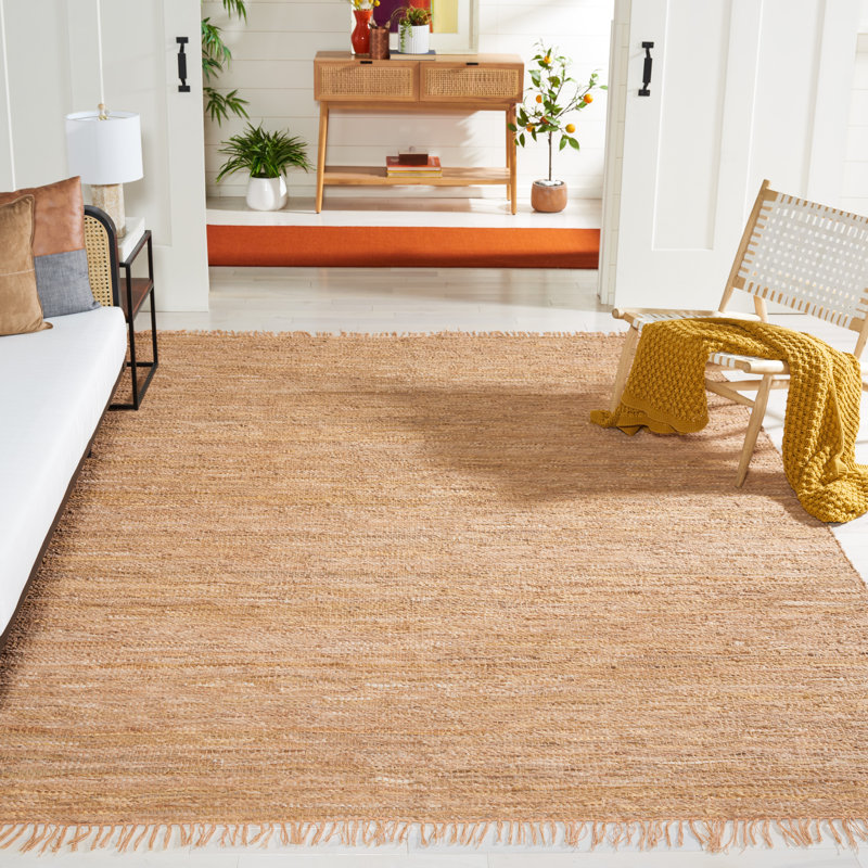 Vintage Leather Flat Weave Recycled Leather/Cotton Solid Color Rug in Brown, Rectangle 4' x 6'