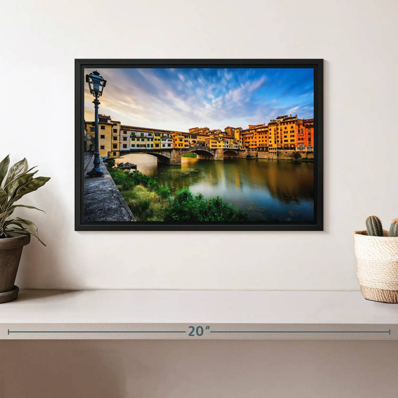 Ponte Vecchio Riverscape, Floating Frame Black, 13" X 9"