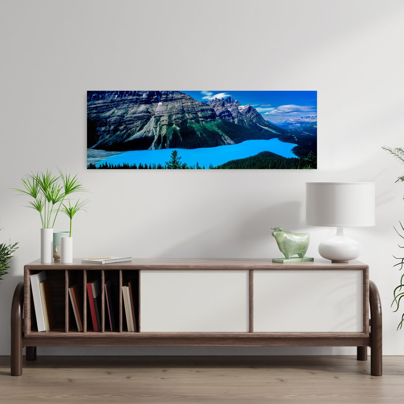 Peyto Lake, Alberta, Canada, art contemporain de pin, H 12 po x l 36 po