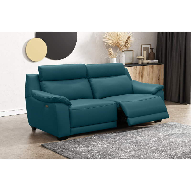 Latrale 213Cm Genuine Leather Pillow Top Arm Reclining Commercial Use Sofa, Turquise
