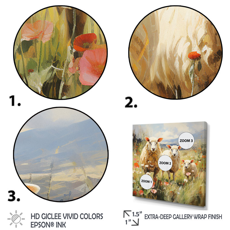 Troupeau de moutons moelleux II - impression, Cadre flottant blanc, H 24 po x l 24 po x P 1 po