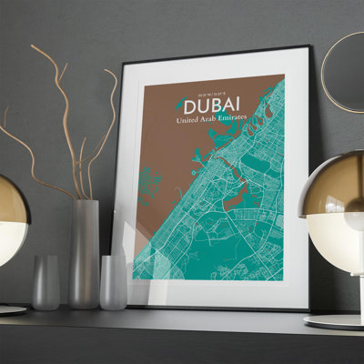 Dubai City Map In Nature - No Frame Print
